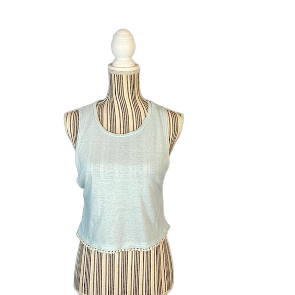 Charlotte Russe Baby Blue Pom Pom Trim Sleeveless Cropped Top Women Sz S